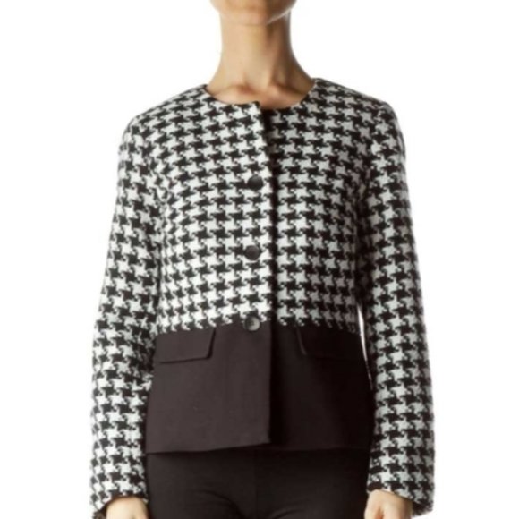 Talbots Houndstooth Wool Blend Blazer Jacket Sz 4 - Picture 2 of 11